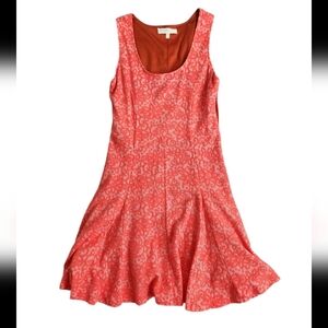 Coral Lace Fit And Flare Sleeveless Dress